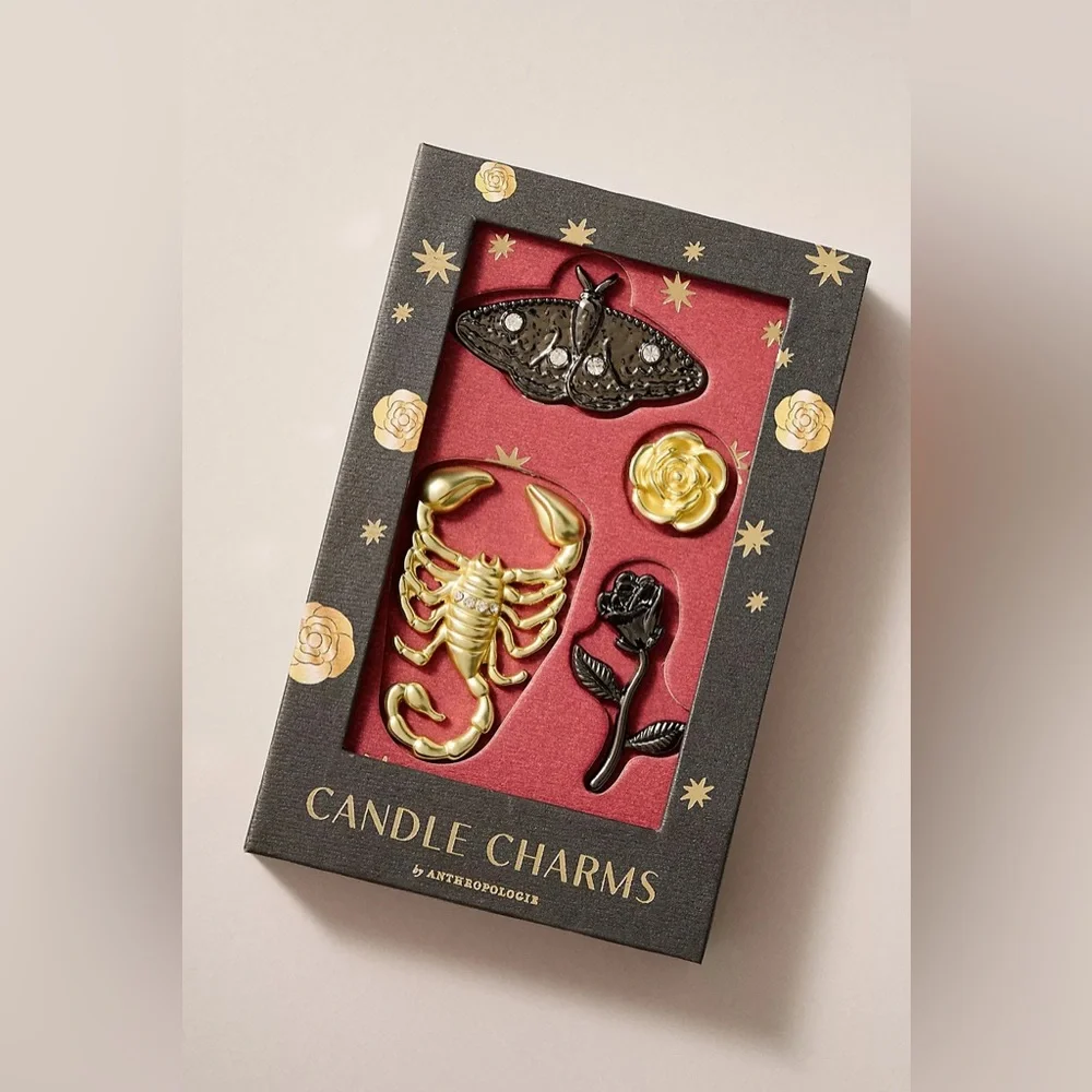 Anthropologie Golden & Black Scorpion Rose Moth Halloween Candle Charms NWT